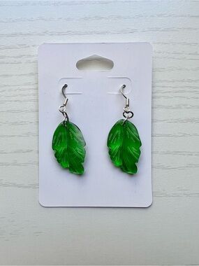 Green Leaf Dangle Artisan Earrings
